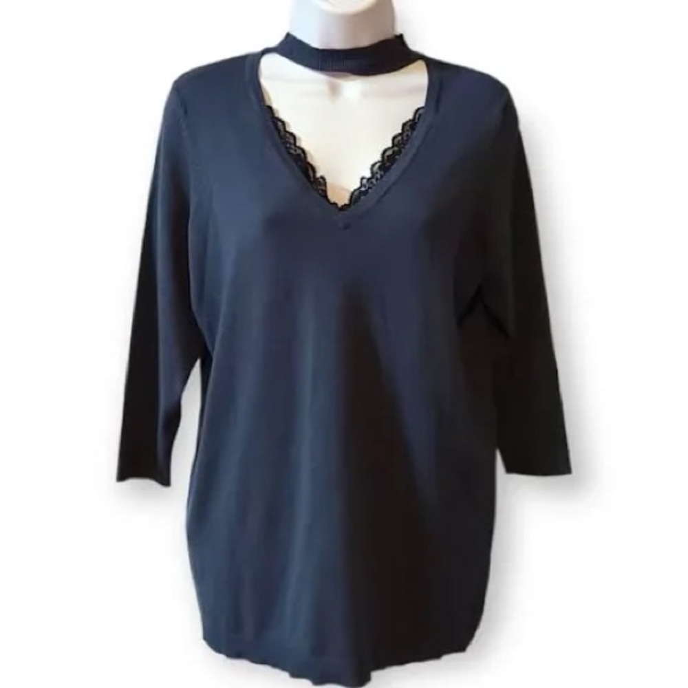 Torrid Tops | Torrid Cut Collar V Neck 3/4 Sleeve Knit Shirt